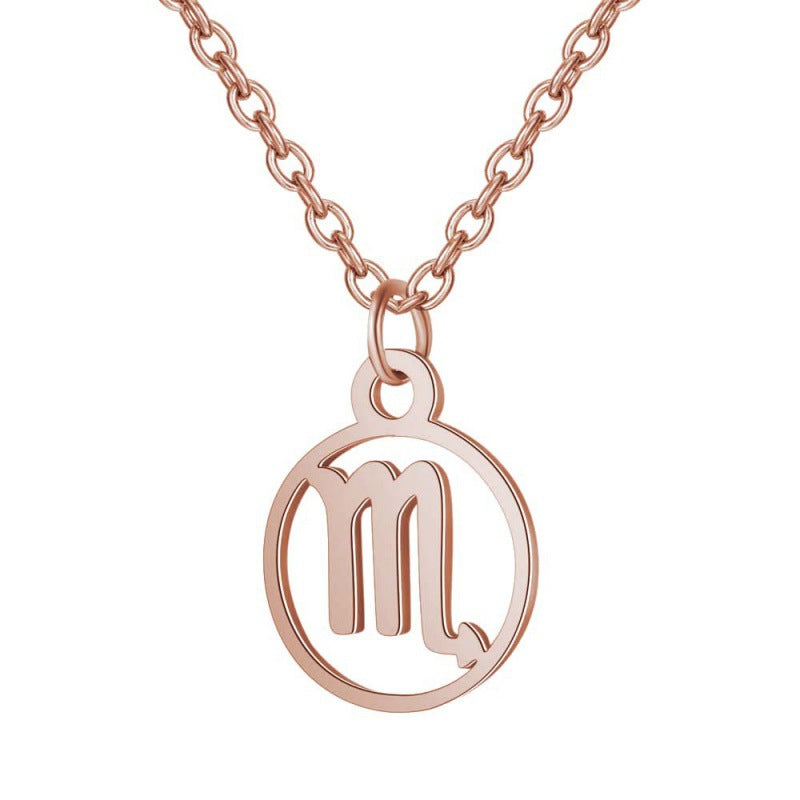 Stainless Steel Thin Chain Zodiac Pendant Necklace