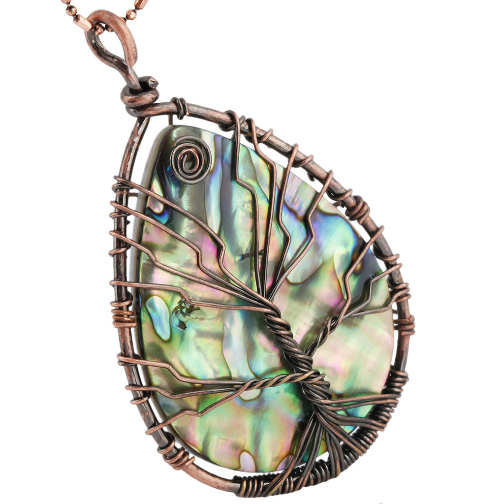 Natural abalone shell copper wire wound lucky tree water drop pendant retro creative lucky tree abalone shell necklace pendant
