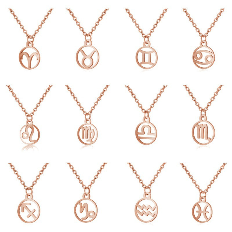 Stainless Steel Thin Chain Zodiac Pendant Necklace