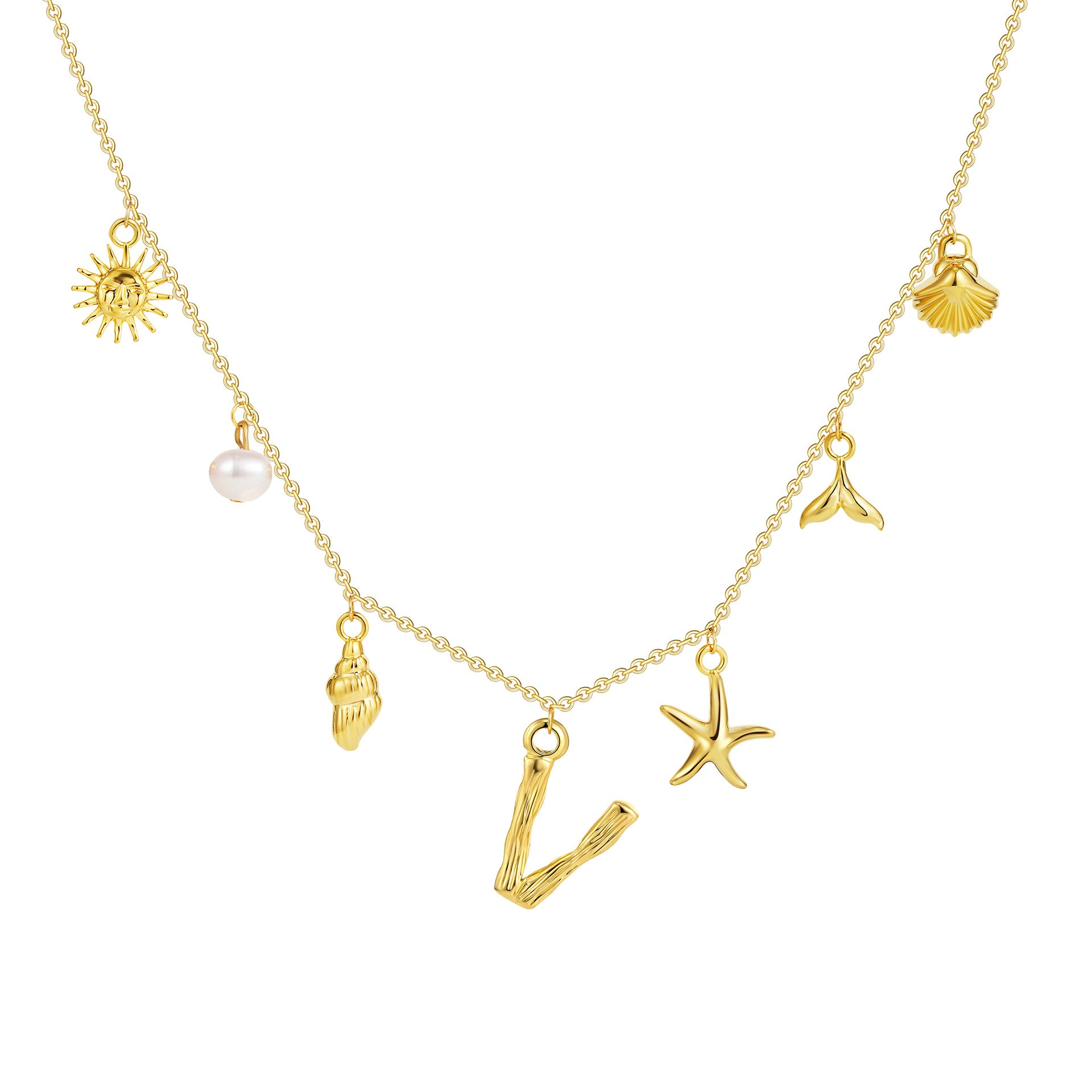 18K gold O-shaped chain 26 letter pendant necklace beach style conch shell pendant necklace cross-border fashion short necklace