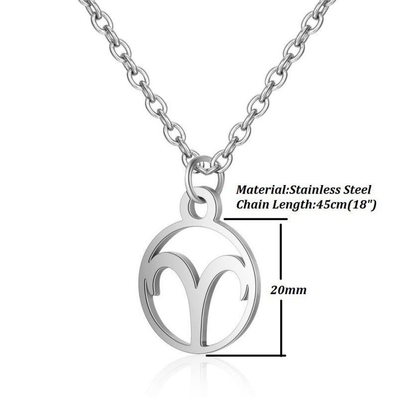 Stainless Steel Thin Chain Zodiac Pendant Necklace
