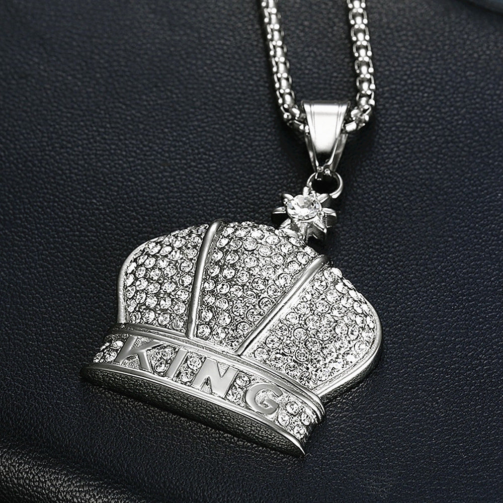 European and American Diamond King Crown Pendant Necklace