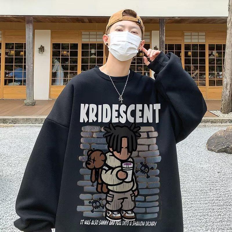 Cartoon print sweatshirt men's 2024 spring and autumn Korean new round neck loose top chic Hong Kong style trendy