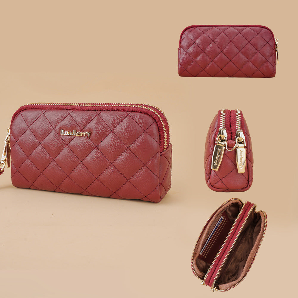 Baellerry new women's long clutch rhombus double zipper all-matching wallet large-capacity coin purse bag