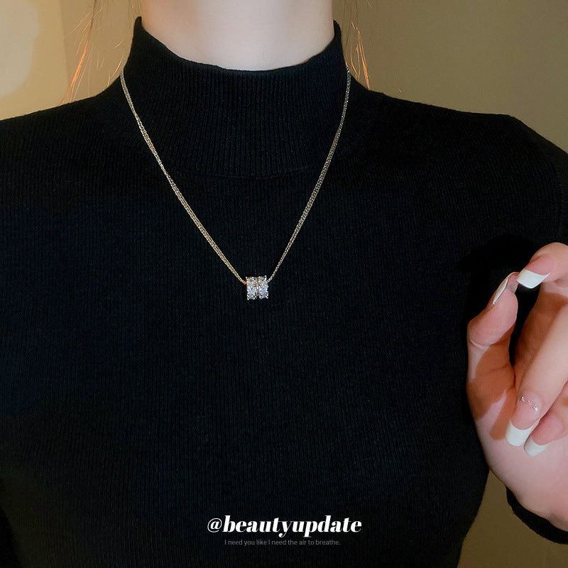 Gold Plated Multi-layer Zircon Circle Pendant Necklace