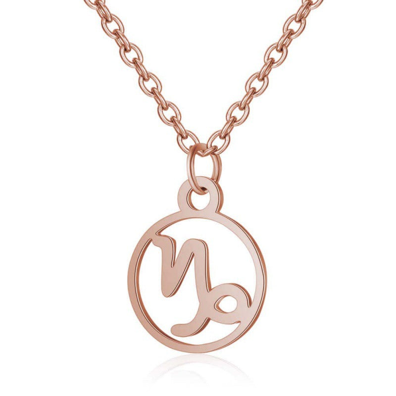 Stainless Steel Thin Chain Zodiac Pendant Necklace
