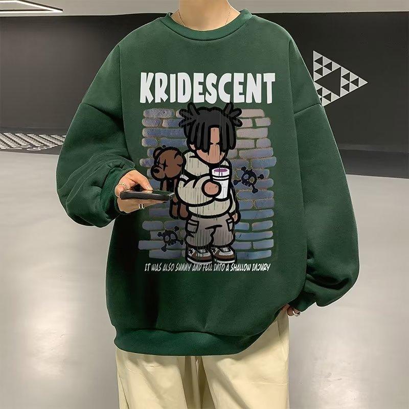 Cartoon print sweatshirt men's 2024 spring and autumn Korean new round neck loose top chic Hong Kong style trendy