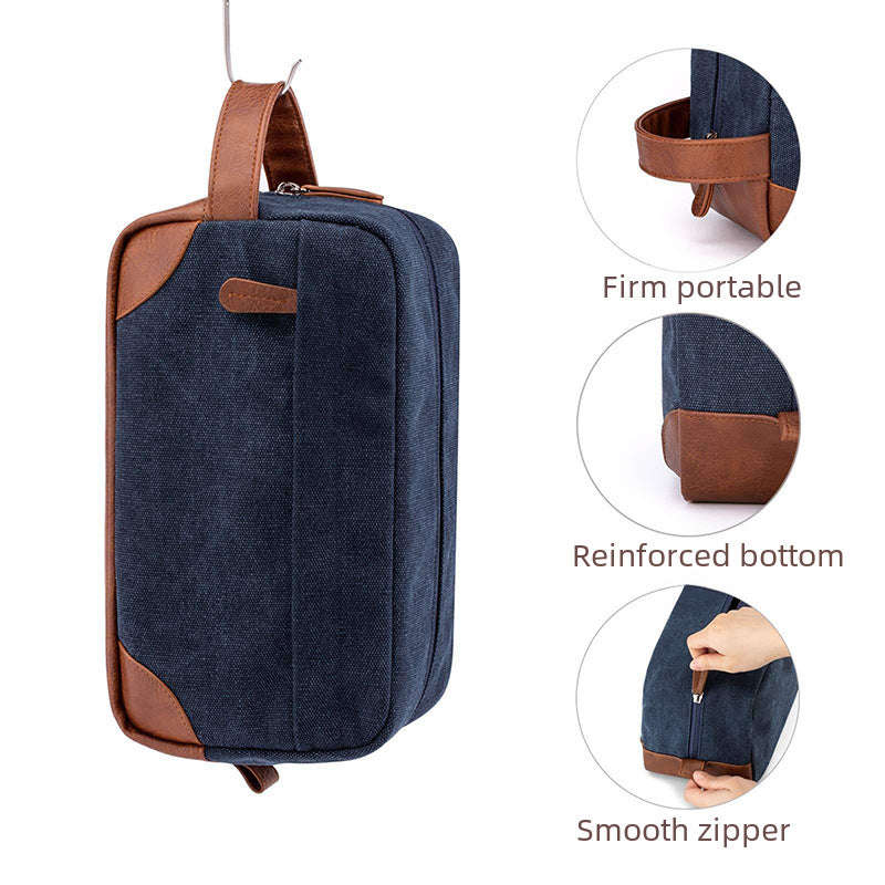 12-inch washed canvas European-style retro men's toiletry bag cross-border hot multi-functional portable cosmetic bag customizable