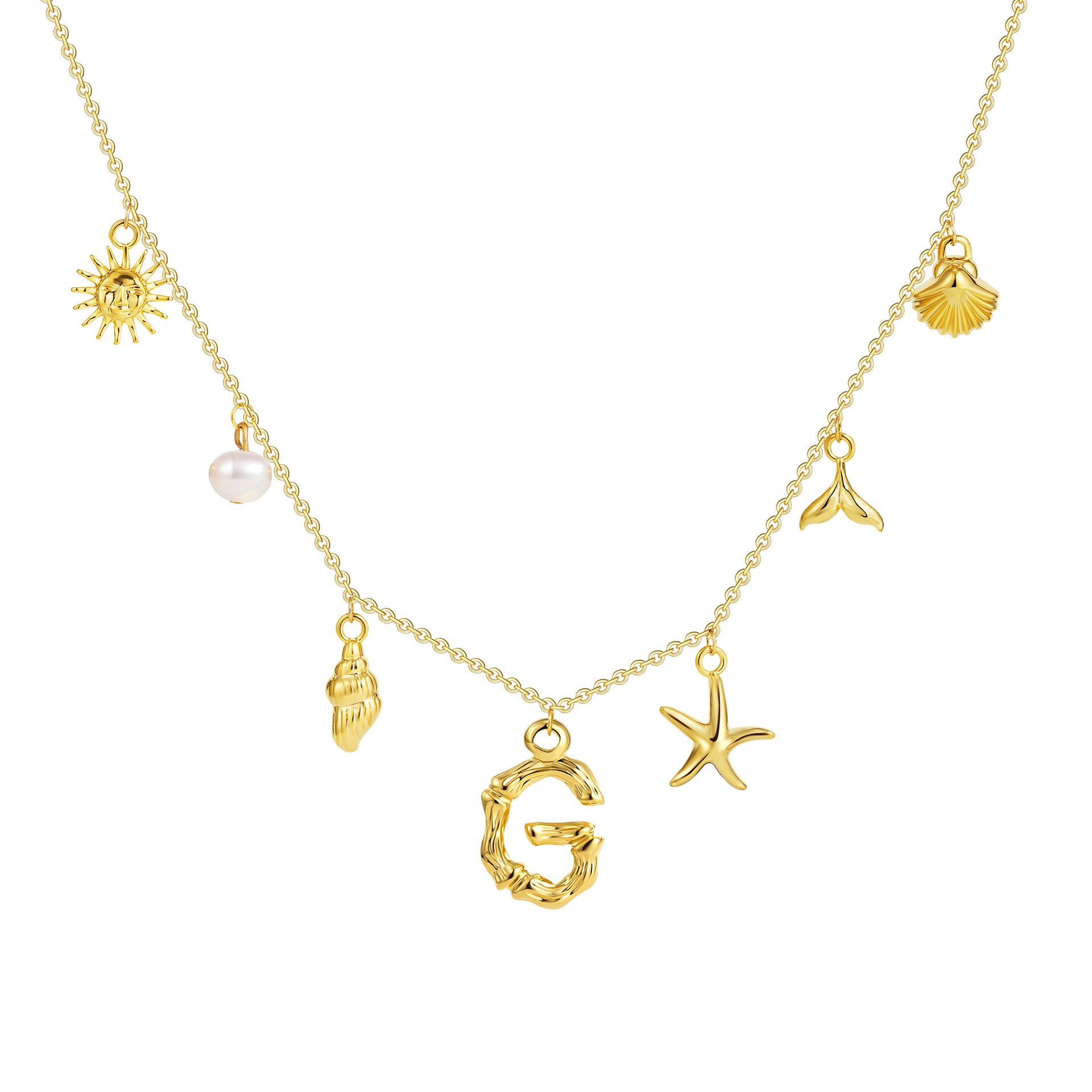 18K gold O-shaped chain 26 letter pendant necklace beach style conch shell pendant necklace cross-border fashion short necklace