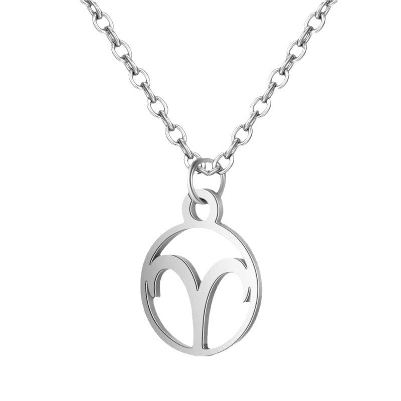 Stainless Steel Thin Chain Zodiac Pendant Necklace