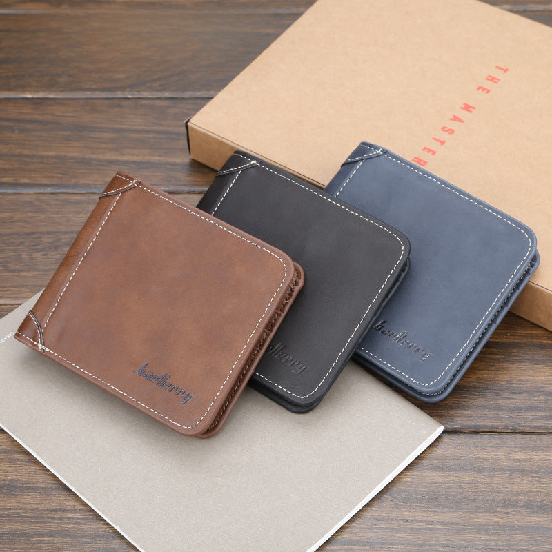 Men's short two fold loose-leaf wallet baellerry men's simple vertical large capacity wallet High sense
