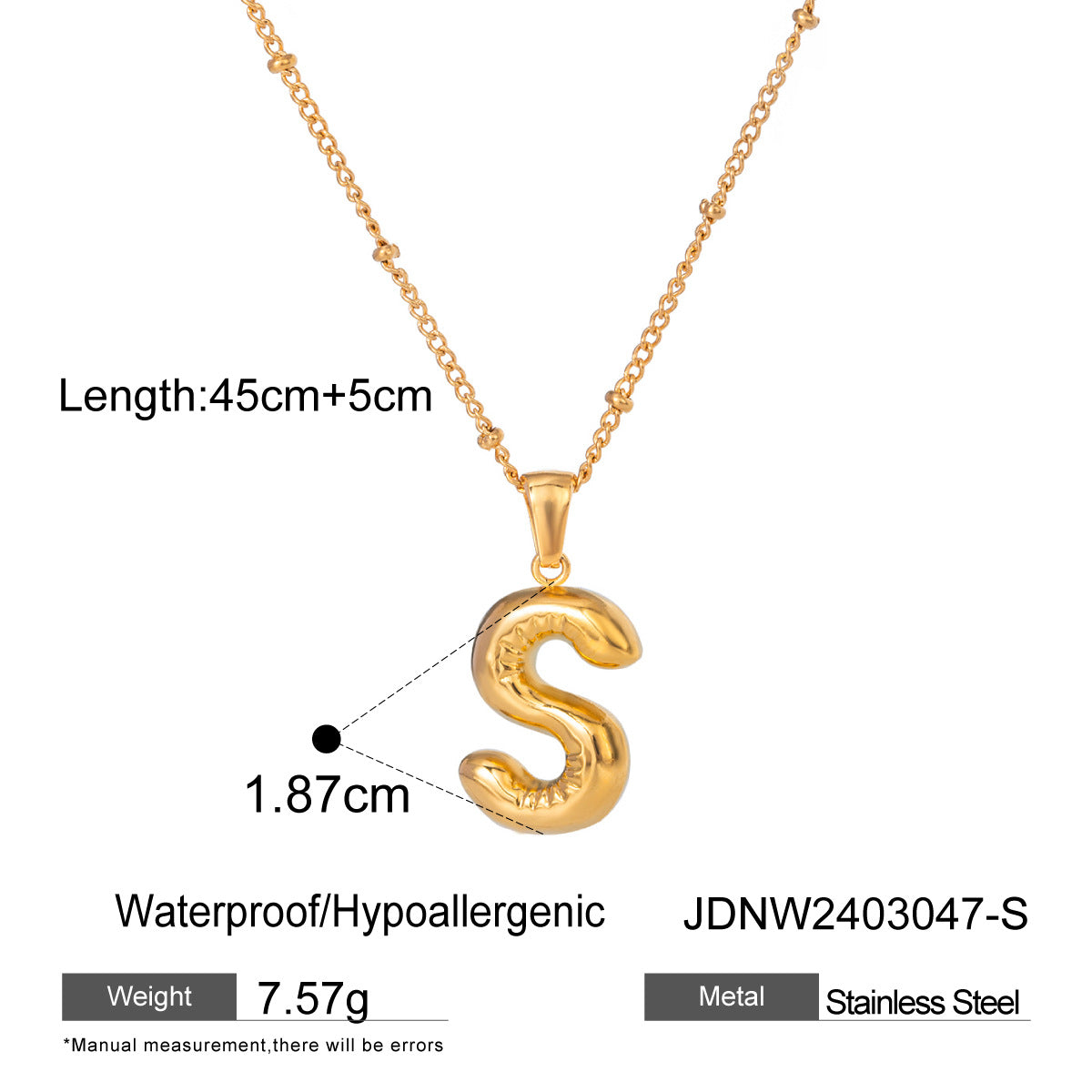 Wanxing Stainless Steel Letter Pendant Necklace