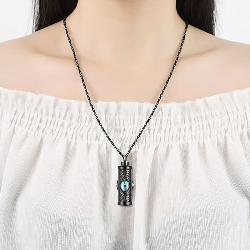 Stainless steel twelve-color urn necklace pendant human ashes memorial pendant fashion cylindrical design necklace