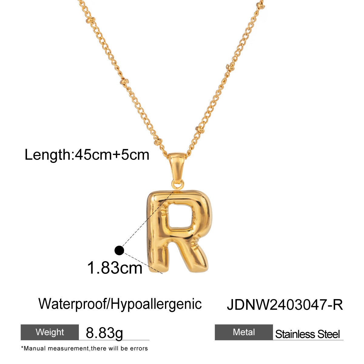 Wanxing Stainless Steel Letter Pendant Necklace