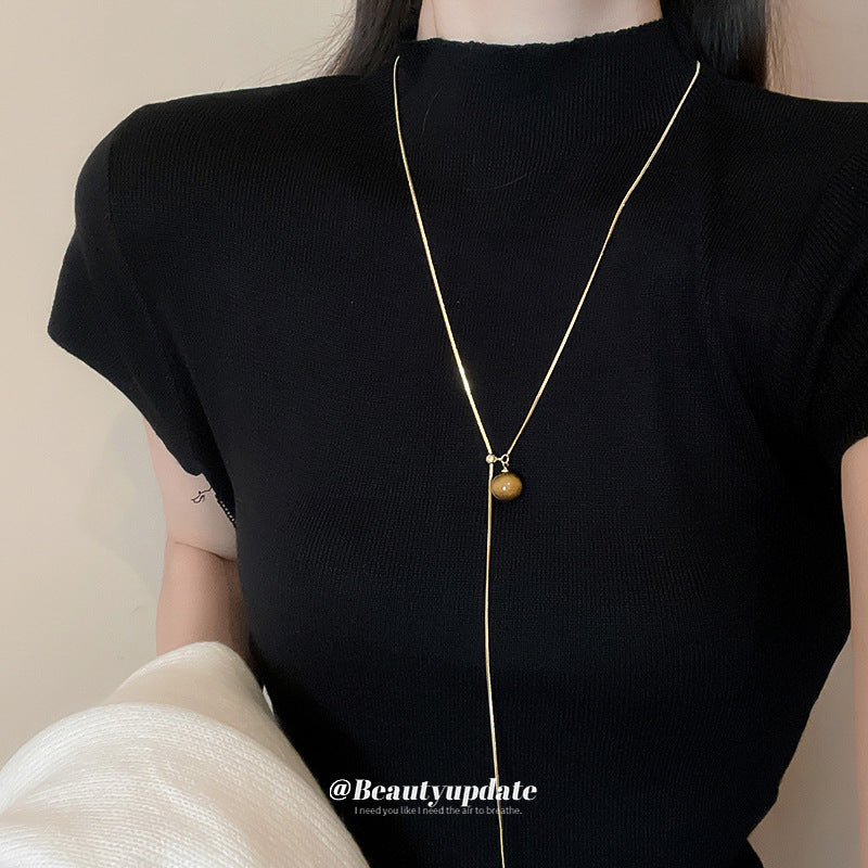 Gold Plated Artificial Tiger Eye Pendant Necklace