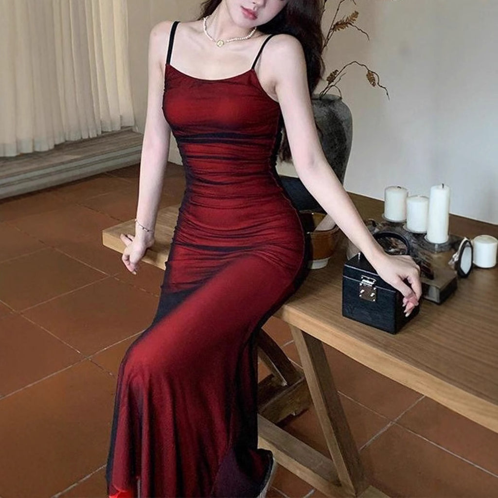 Amazon new sling dress popular European and American Foreign trade dinner dress sexy satin solid color dress