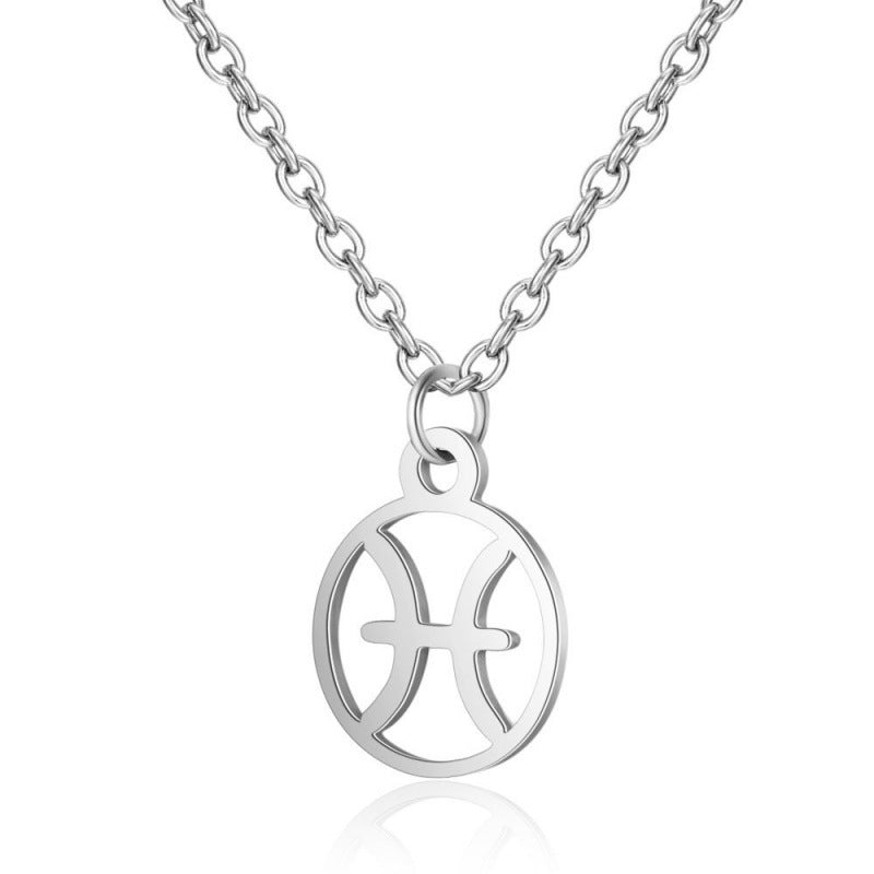 Stainless Steel Thin Chain Zodiac Pendant Necklace