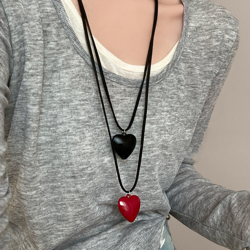 Ankela Red Resin Heart Pendant Necklace