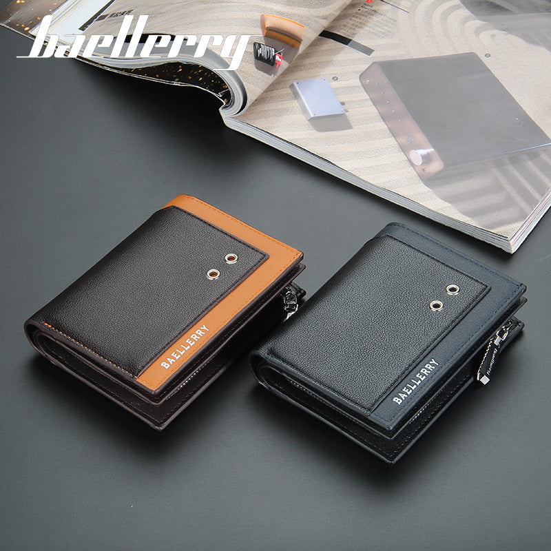 Men's wallet short baellerry cross-border business hasp zipper card holder vertical coin purse hot sale