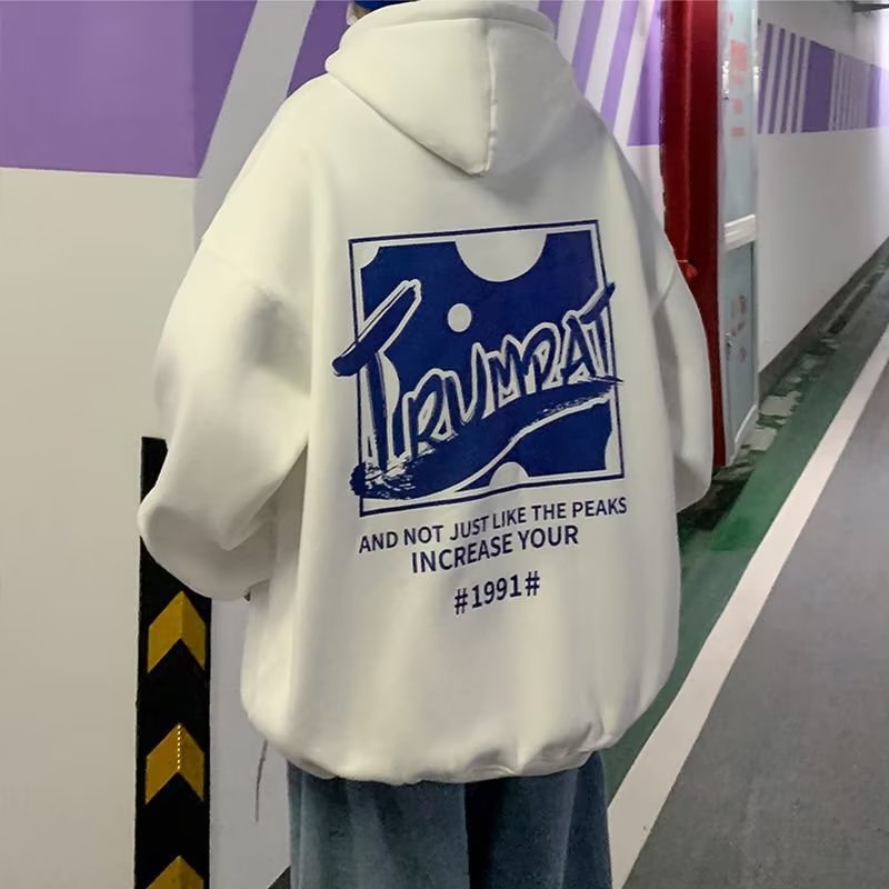 Fleece-lined thickened men's sweater new national fashion high street hip hop hoodie clothes autumn and winter loose trendy coat