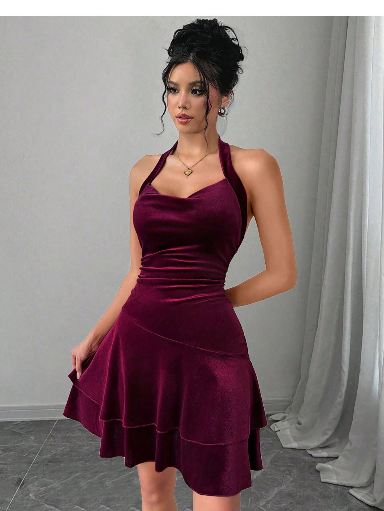 New Autumn Winter Sexy Velvet Halter Dress