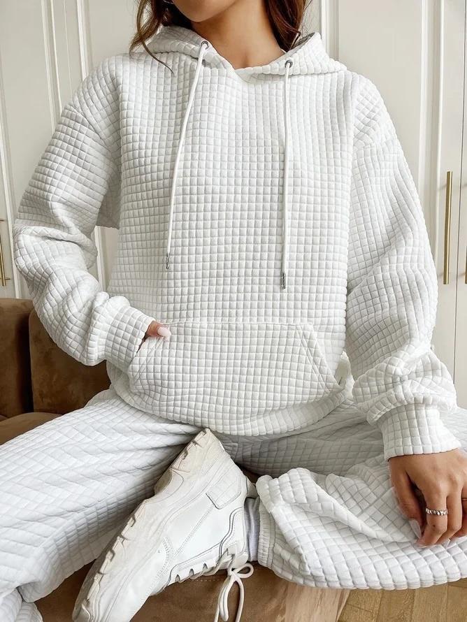 2023 autumn and winter Amazon European and American women's clothing cross-border new arrival waffle round neck long sleeve sweater solid color top for women