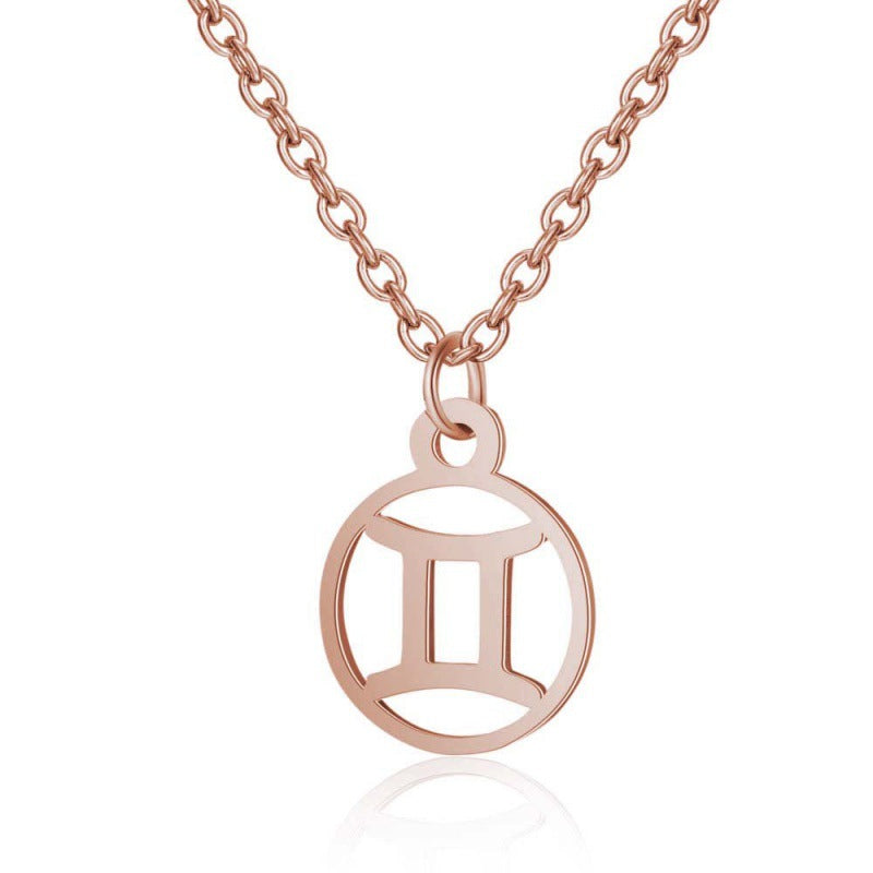 Stainless Steel Thin Chain Zodiac Pendant Necklace