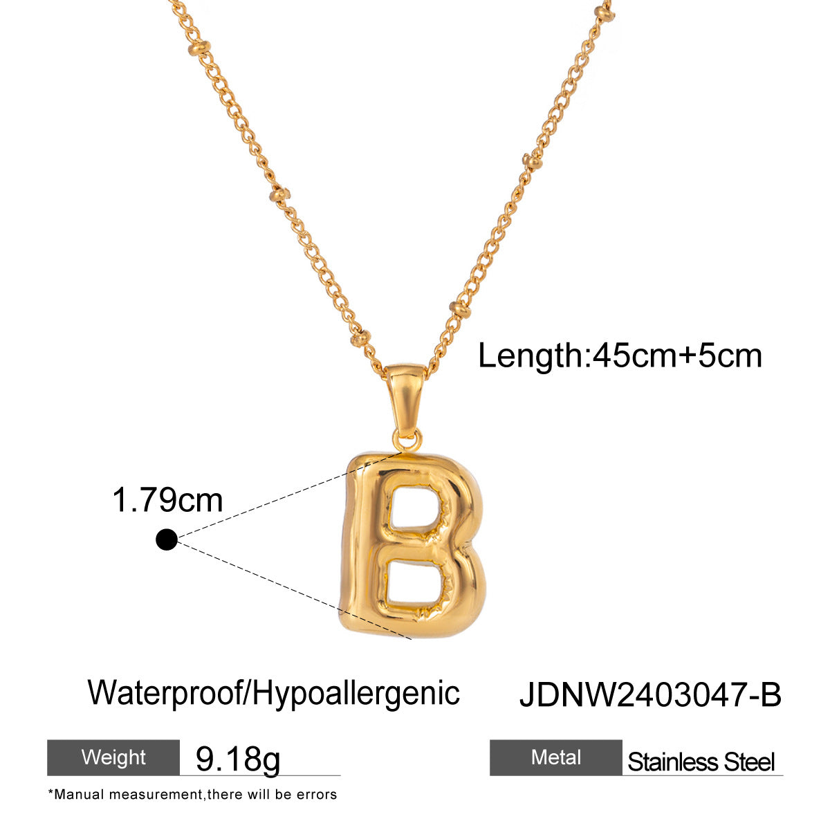 Wanxing Stainless Steel Letter Pendant Necklace