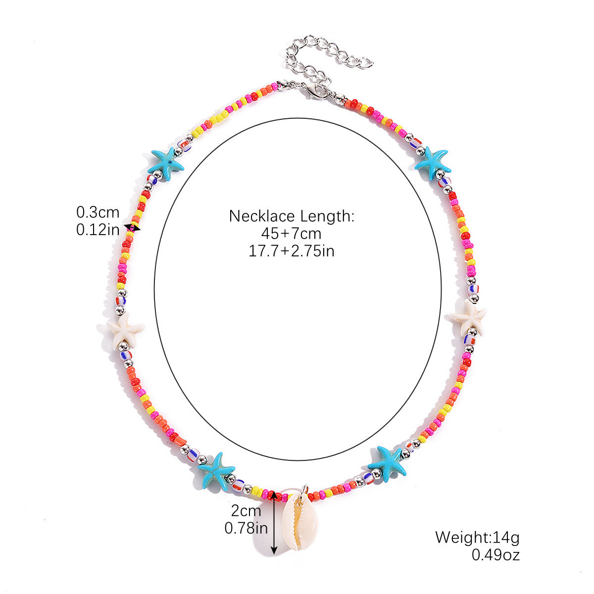 Europe and America cross border starfish pendant necklace versatile color bead shell pendant Bohemian necklace female accessories