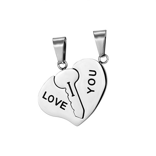Japanese and Korean style couple necklace titanium steel heart key stitching pendant for girlfriends simple pendant cross-border supply