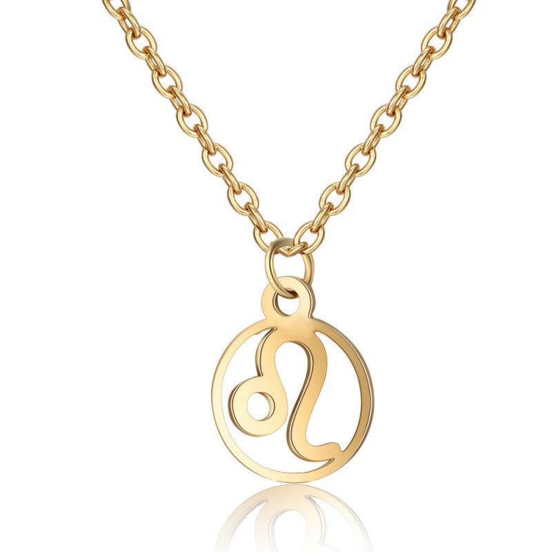Stainless Steel Thin Chain Zodiac Pendant Necklace
