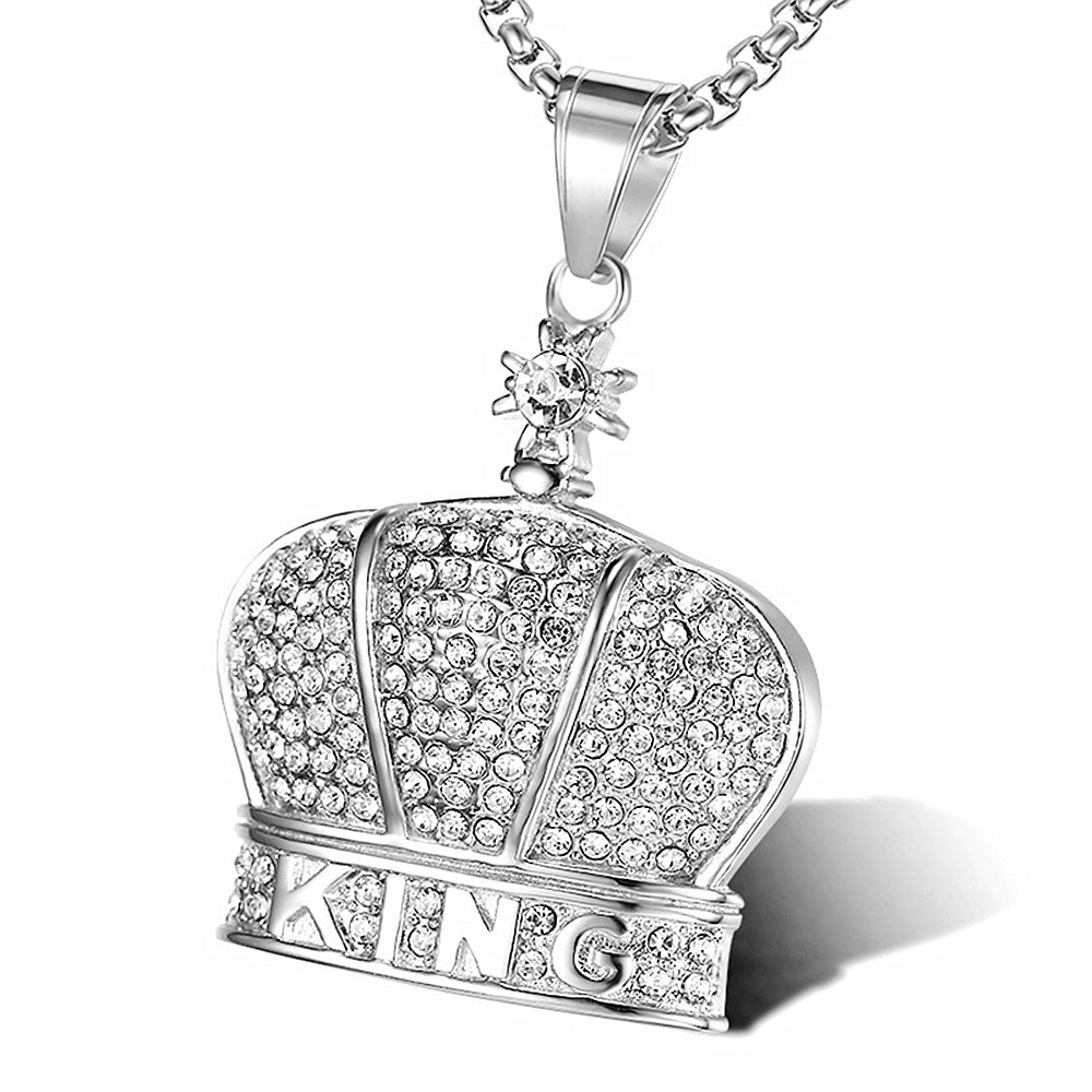 European and American Diamond King Crown Pendant Necklace