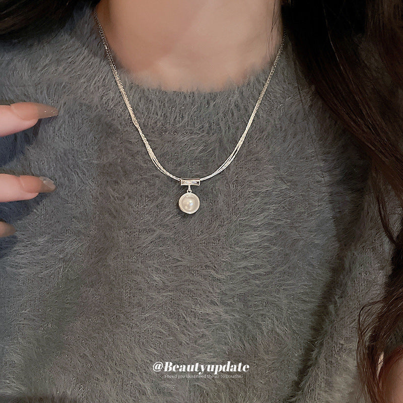 Multi-layer Metal Pearl Necklace Pendant Collarbone Chain