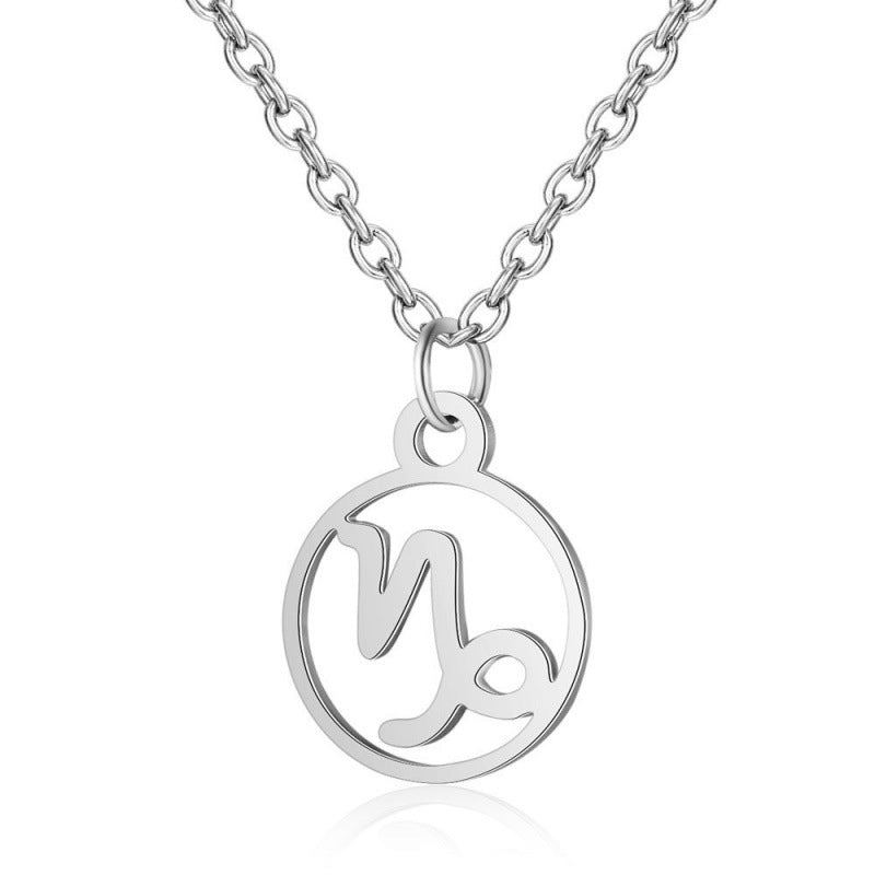 Stainless Steel Thin Chain Zodiac Pendant Necklace