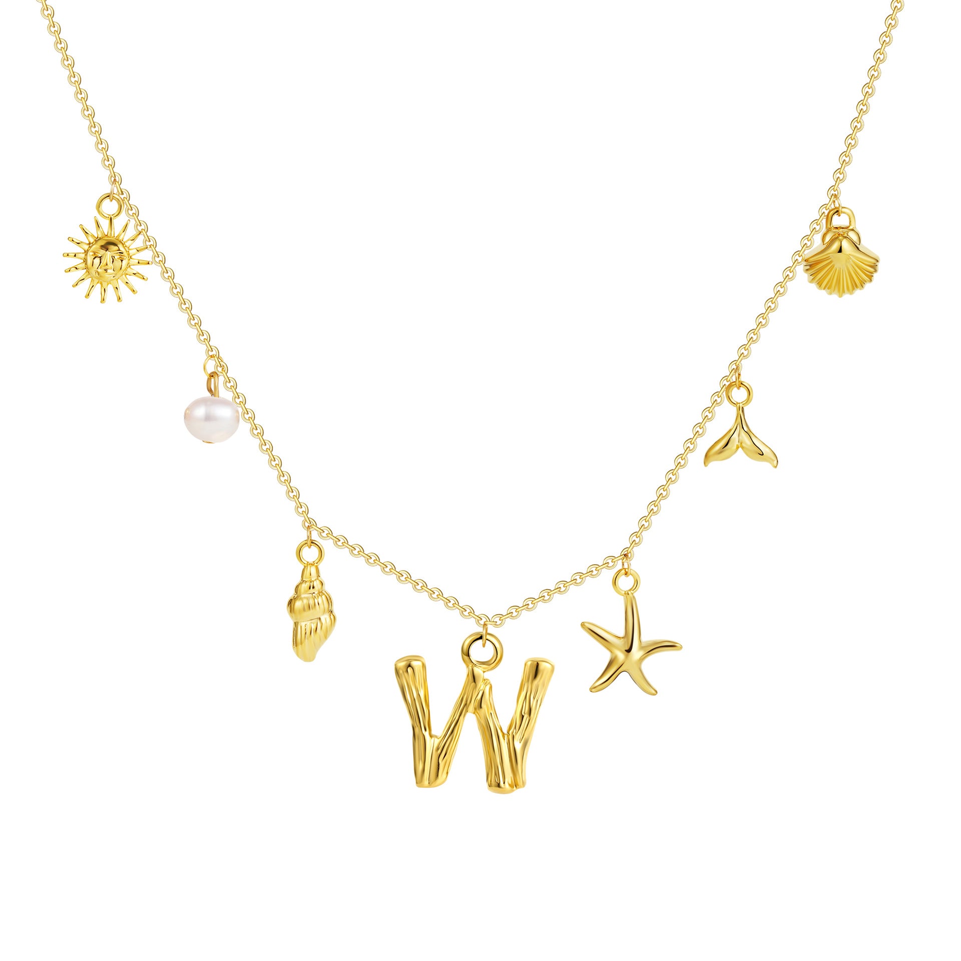 18K gold O-shaped chain 26 letter pendant necklace beach style conch shell pendant necklace cross-border fashion short necklace