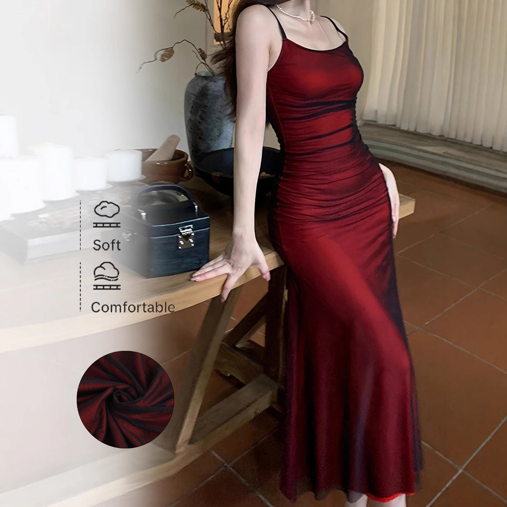 Amazon new sling dress popular European and American Foreign trade dinner dress sexy satin solid color dress