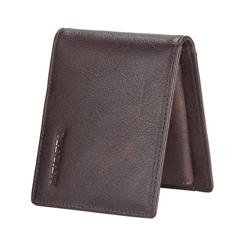 Cross-border delivery Manbang men's stainless steel banknote clip brushed top layer cowhide anti-theft swiping multi-card-slot wallet