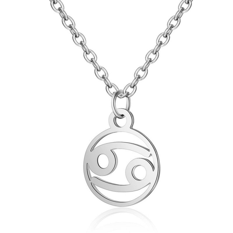 Stainless Steel Thin Chain Zodiac Pendant Necklace