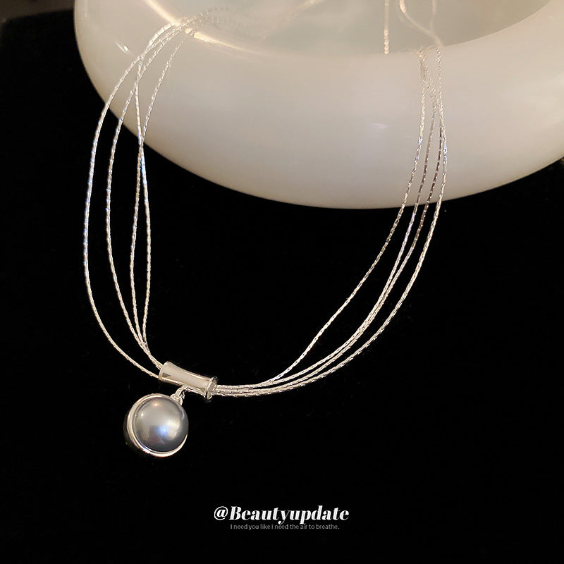 Multi-layer Metal Pearl Necklace Pendant Collarbone Chain