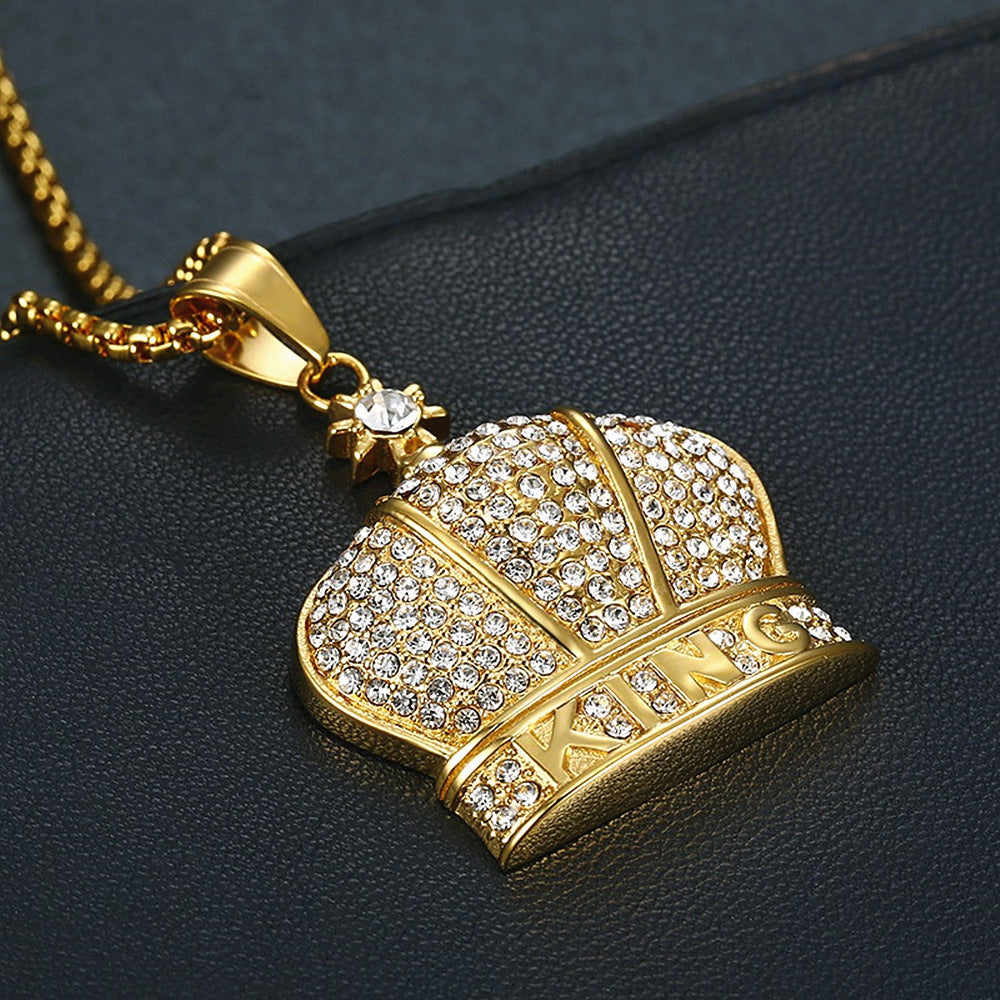 European and American Diamond King Crown Pendant Necklace