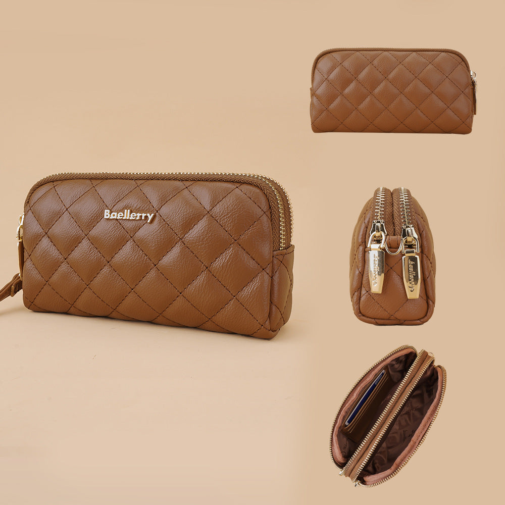 Baellerry new women's long clutch rhombus double zipper all-matching wallet large-capacity coin purse bag