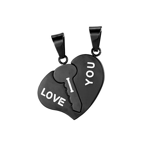 Japanese and Korean style couple necklace titanium steel heart key stitching pendant for girlfriends simple pendant cross-border supply