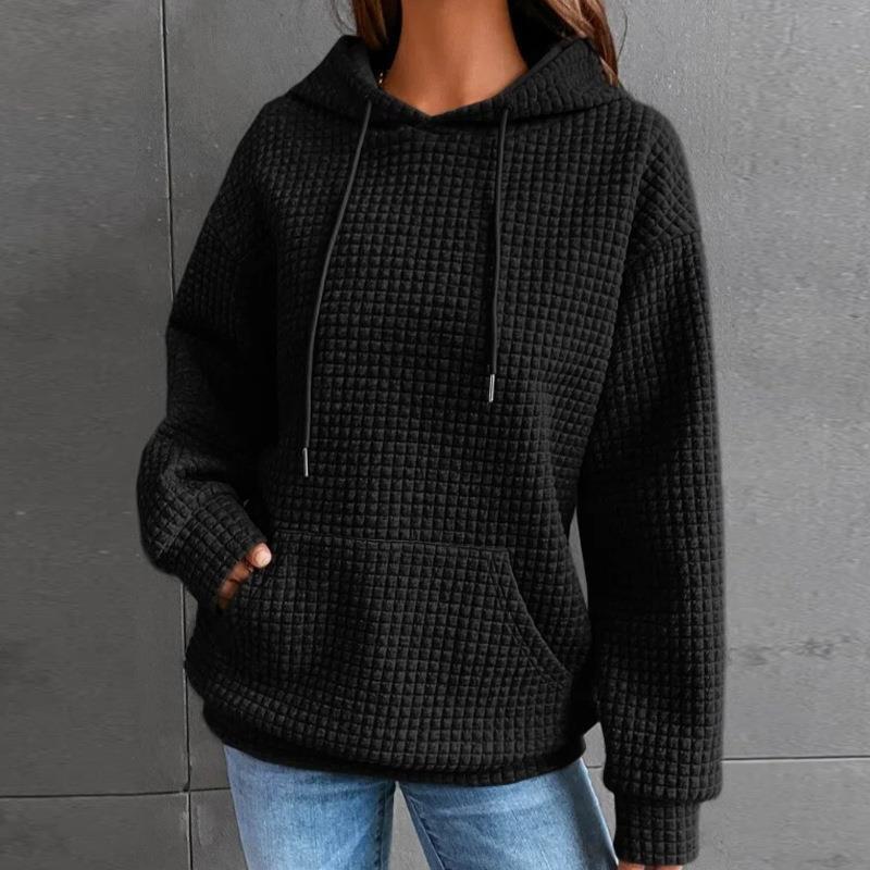 2023 autumn and winter Amazon European and American women's clothing cross-border new arrival waffle round neck long sleeve sweater solid color top for women
