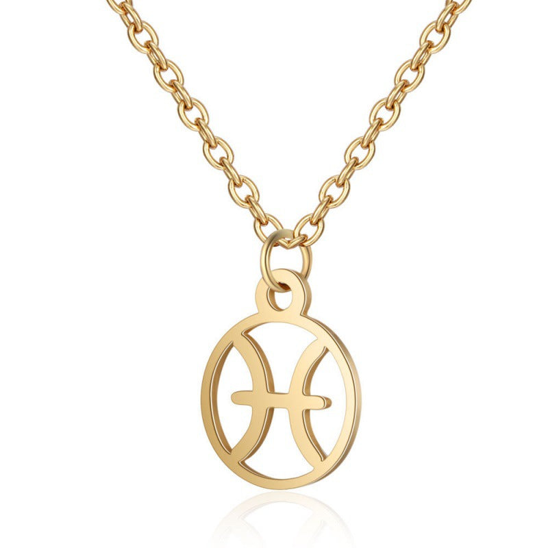 Stainless Steel Thin Chain Zodiac Pendant Necklace