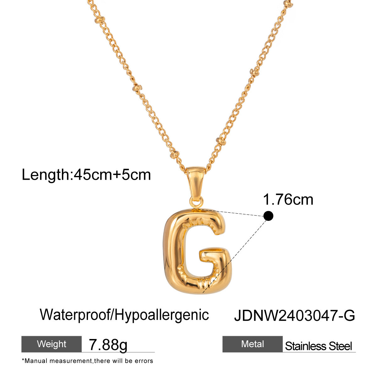 Wanxing Stainless Steel Letter Pendant Necklace