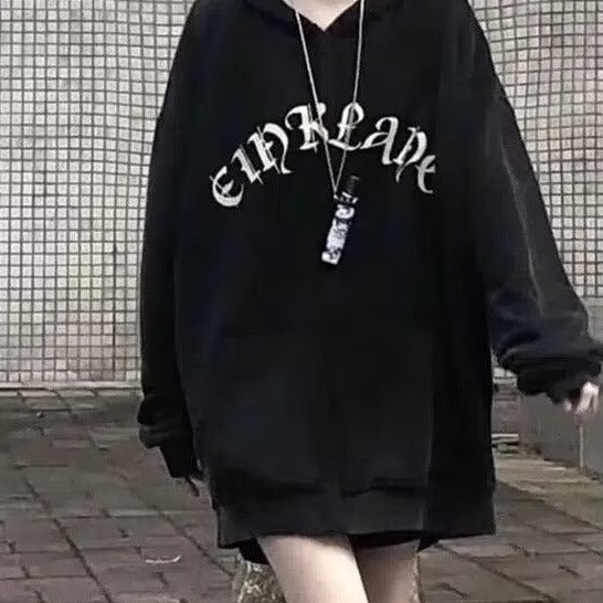 American retro hooded brushed hoody female winter skull print special-interest fashion brand couple's tops black plus Velvet