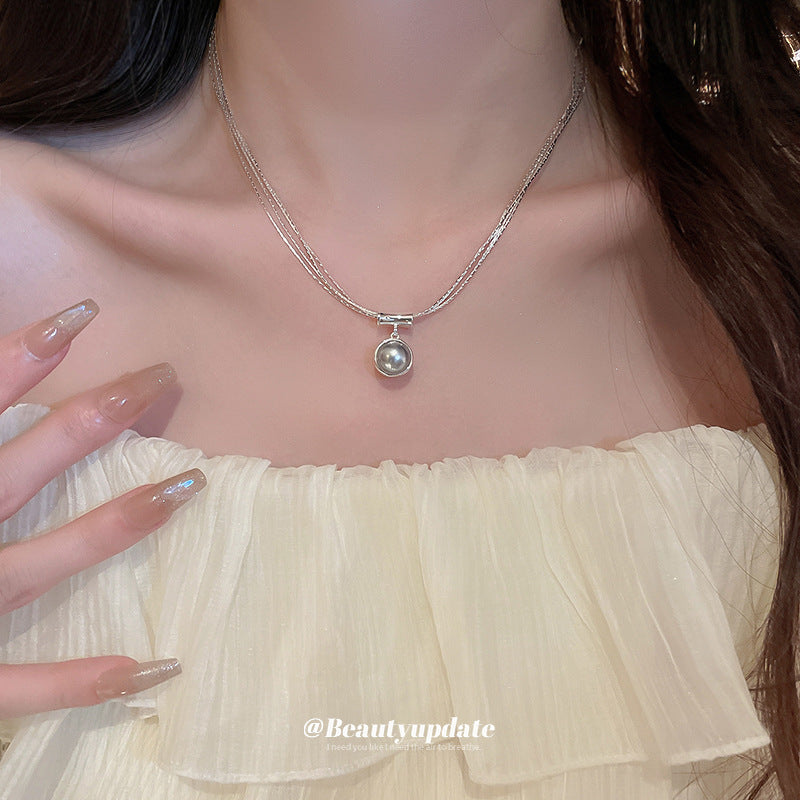 Multi-layer Metal Pearl Necklace Pendant Collarbone Chain