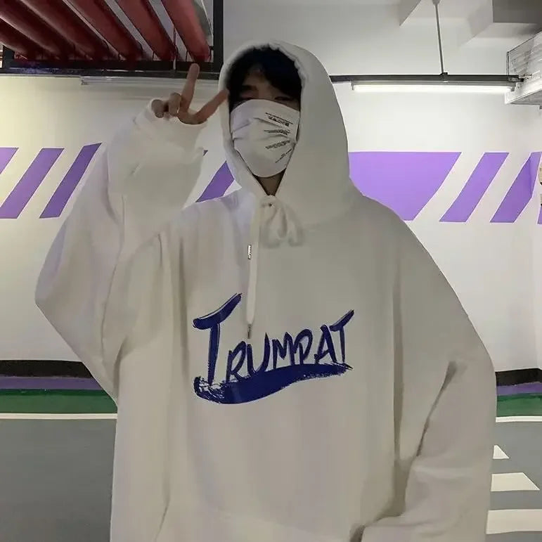 Fleece-lined thickened men's sweater new national fashion high street hip hop hoodie clothes autumn and winter loose trendy coat