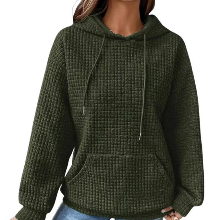 2023 autumn and winter Amazon European and American women's clothing cross-border new arrival waffle round neck long sleeve sweater solid color top for women