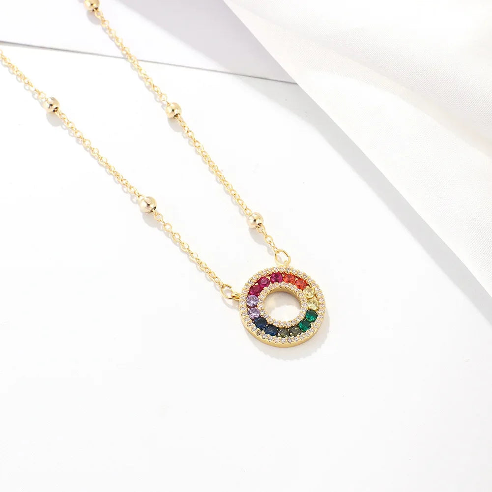 micro inlaid zircon rainbow pendant necklace creative fashion circle pendant clavicle chain